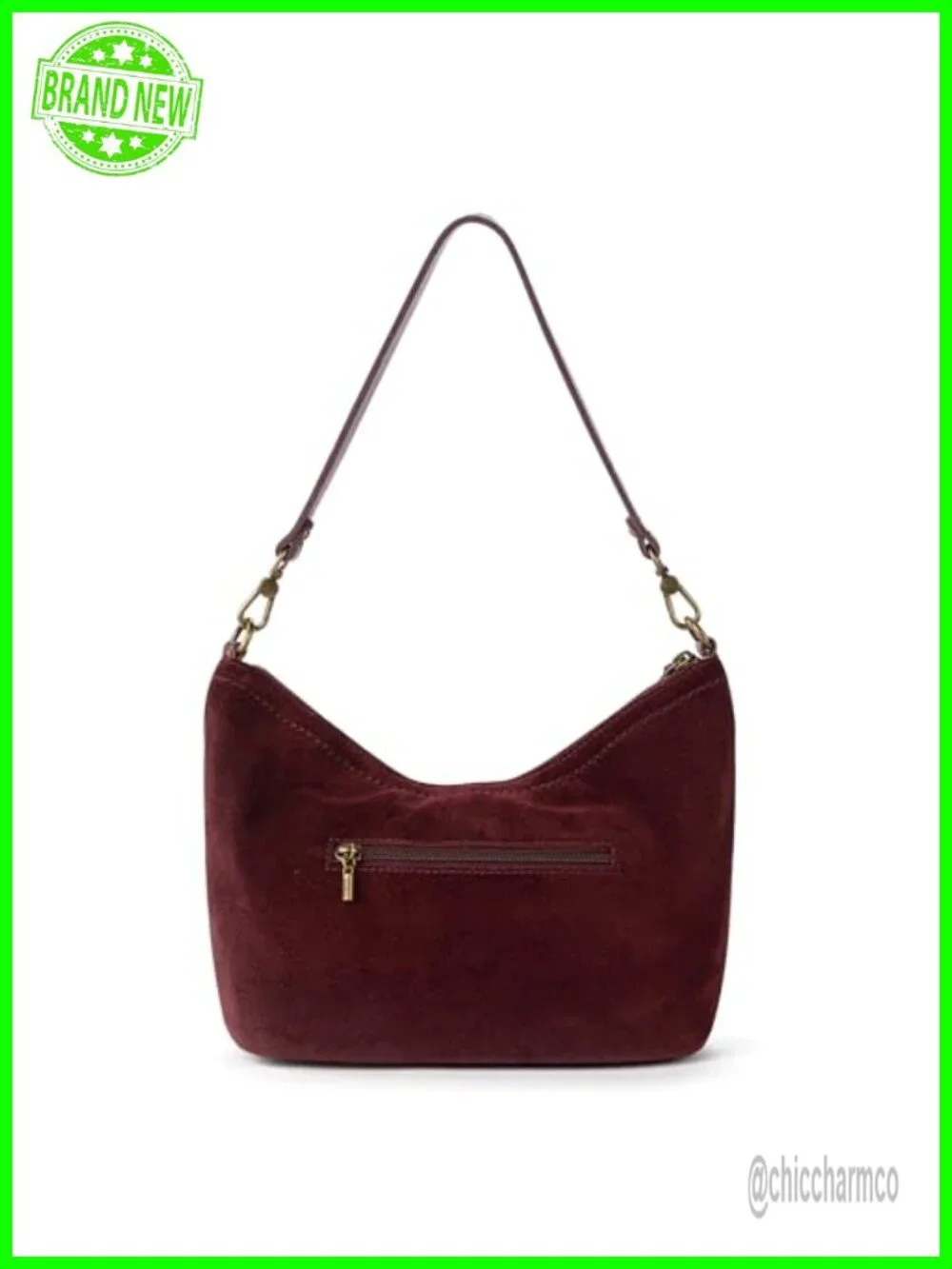 Small Leather Hobo Bag with Zipper & Crochet Strap